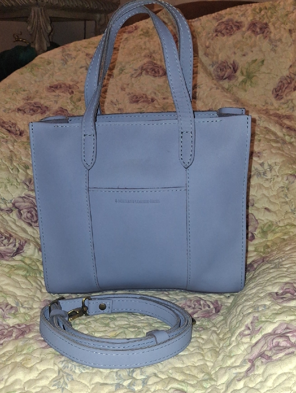 Light Blue Leather Tote with Removable Strap